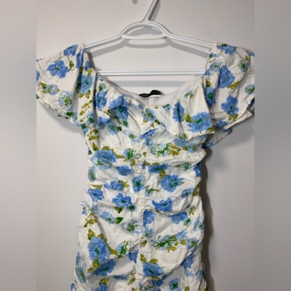 Zara Floral Linen-Blend Mini Dress Flowers Size XS Blogger’s Favourite - Picture 8 of 13